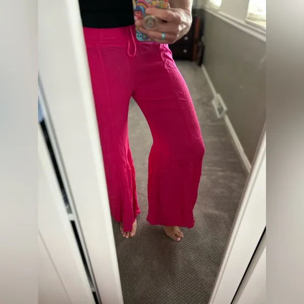 Hot pink bell bottoms hippie boho pants Medium - Image 4