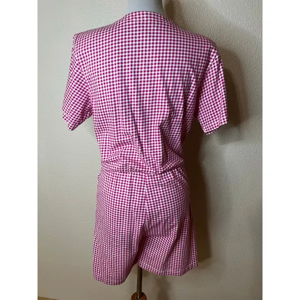 FADS VINTAGE pink white gingham button-front romper playsuit 80s 90s - Image 5