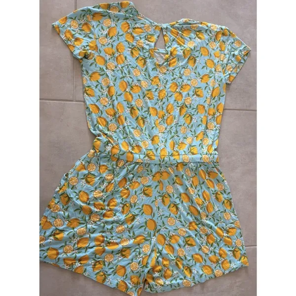 Alex's Lemonade Stand Lemon Fruit Romper Size L Pockets Stretch Drawstring Waist Blue Size L - Image 2