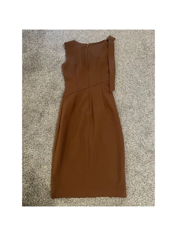 Calvin Klein Brown Bow Shoulder Midi Dress Size 2 - Image 9