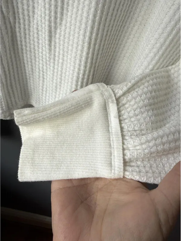 Free People We The Free Women's White Waffle Knit V-Neck Sweater Extra Small - Image 6