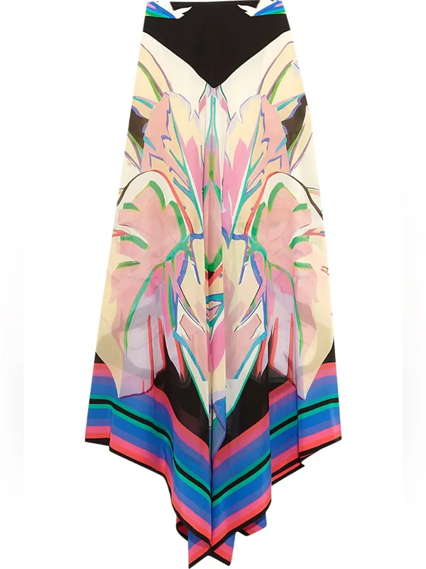 NWT Roberto Cavalli Resortwear Gonna Assymetrical Silk Maxi Skirt US 6 - Image 2