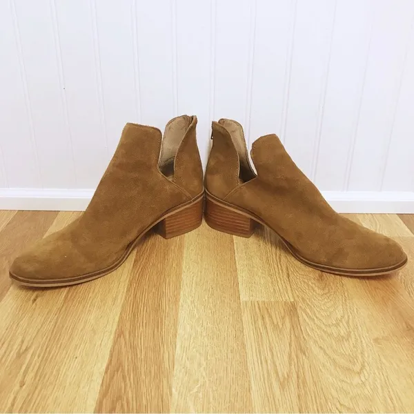 STEVE MADDEN Ankle Boot Size 10 Brown Suede Bootie Open Side Chunky Heel Western - Image 5