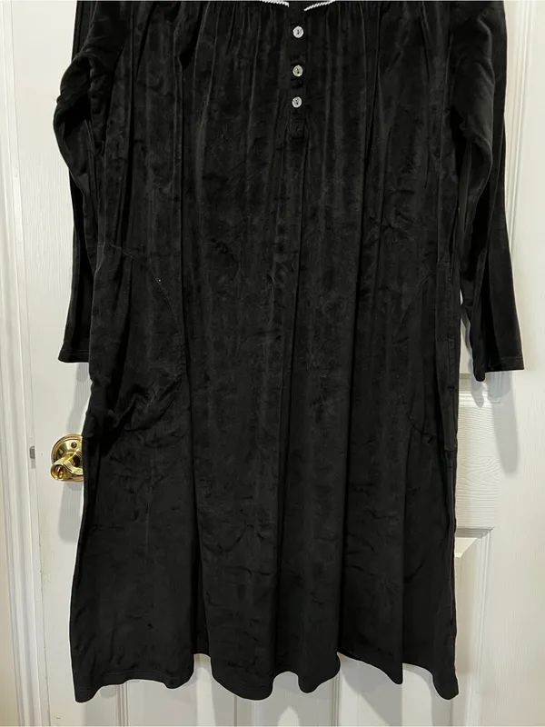 Aria Collection Velour Long Sleeve Nightgown Pajama Dress Lounge Size XL Black - Image 5