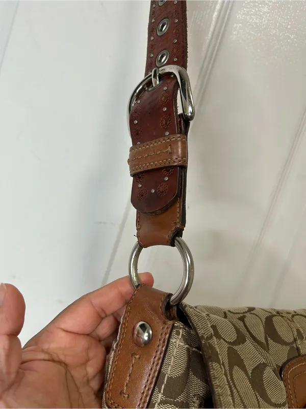 COACH SoHo Y2K Brown & Tan Signature Canvas Crossbody with Leather Buckle - Image 3