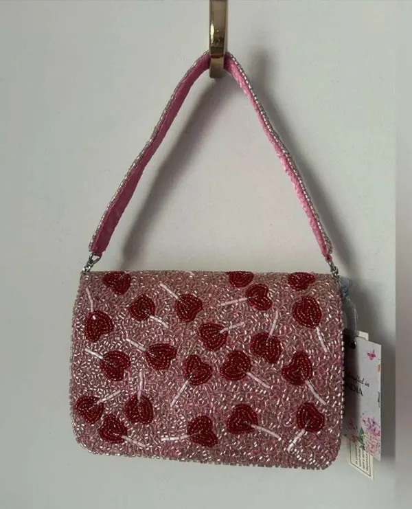 viral beaded lollipop shoulder bag sequins hand made Pink - Image 3