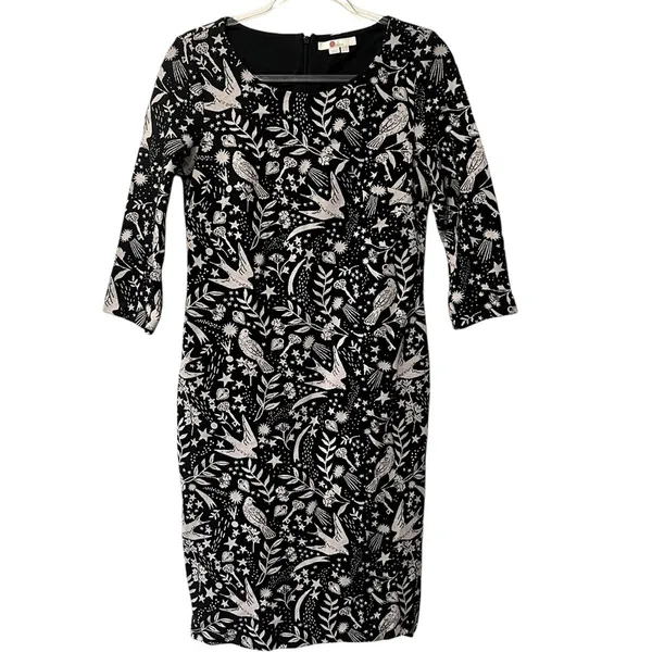 Boden Winifred Black Mystic Woodland Birds Knee Length Sheath Size 6L - Image 3