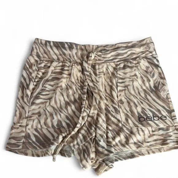 NWT Bebe Sport Tiger Print Ribbed Knit Lounge Shorts Tan Brown Size S - Image 2