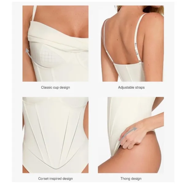 NWT Popilush Off White Corset Cowl Neck Thong Bodysuit Shapewear - Large‎ - Image 3