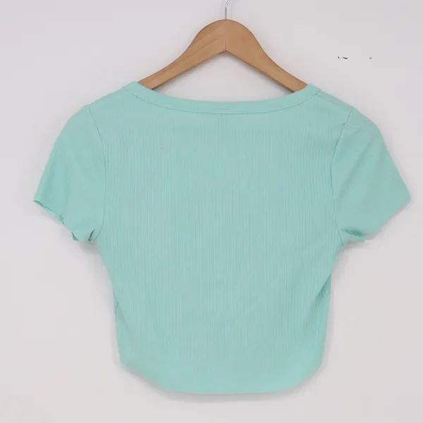 Wild Fable Crop Top Womens S Ribbed Henley Mint Green Short Sleeve Excellent - Image 5