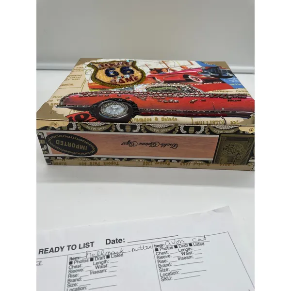 Far nine Vintage Style Route 66 Cigar Box Purse Bamboo Handle Americana Clutch - Image 10