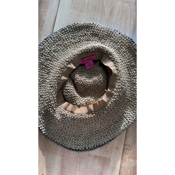 Betsey Johnson Womens Brown Black Paper Straw Floppy Sun Hat Rainbow‎ Trim OS - Image 3