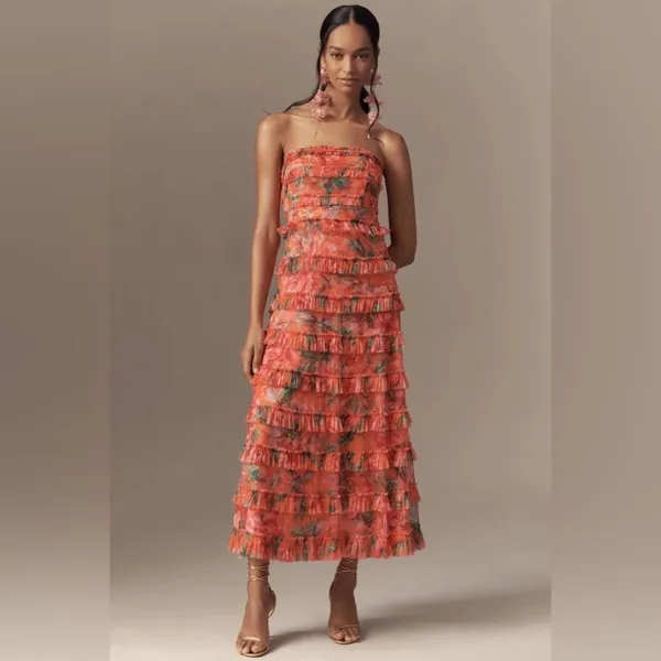 Mac Duggal 8137 Multicolor Strapless Floral Micro Ruffle Dress - Image 3