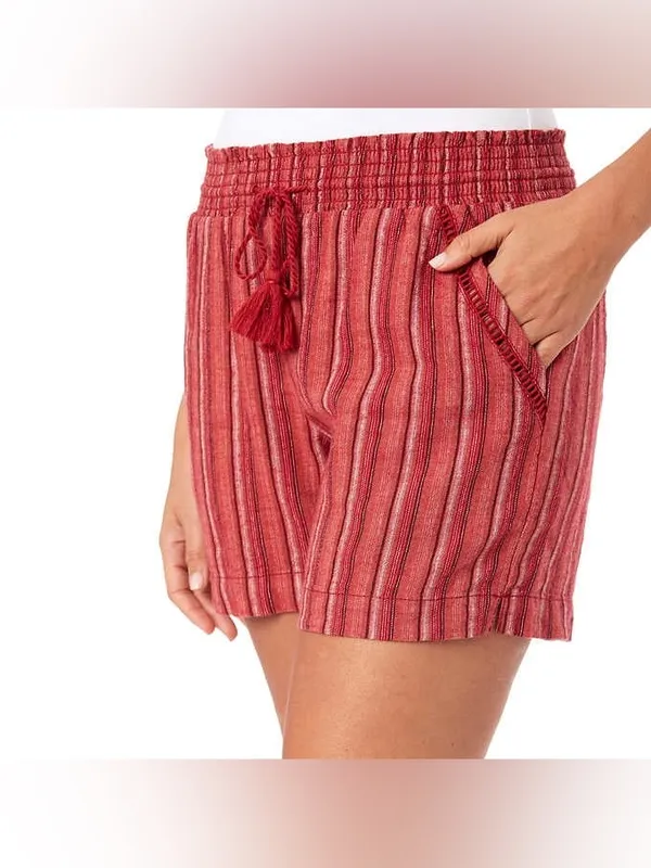 Briggs Striped Linen Blend Drawstring Shorts Red Beachy Summer XS - Image 2