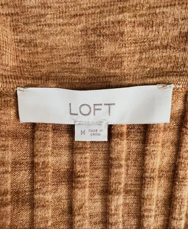 LOFT Brown Ribbed Polo Midi Knit Sweater Dress Size M Long Sleeve Pullover - Image 9