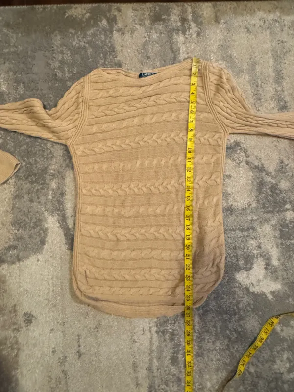 Ralph Lauren Tan Cable-Knit Scoop Neck Sweater - Image 6