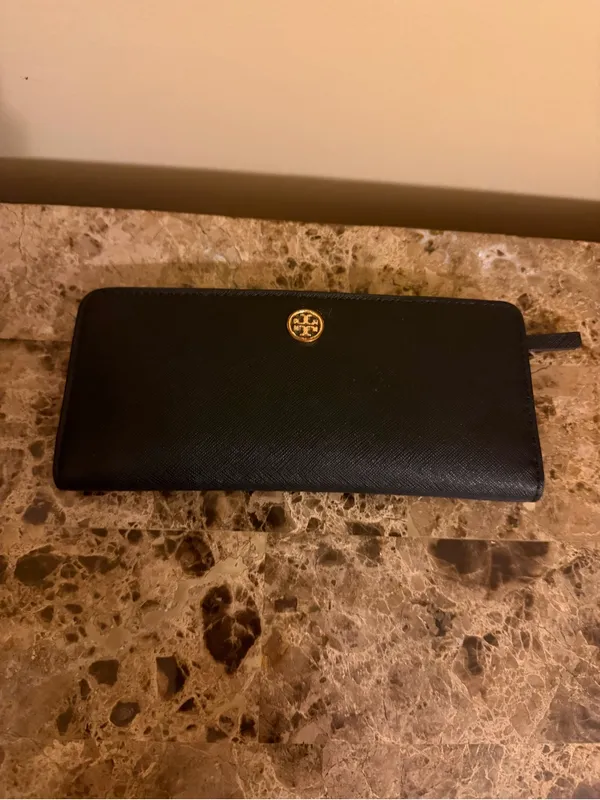 Tory Burch Black Zip-Around lightweight Wallet with Gold Logo “Authentic” - Image 2