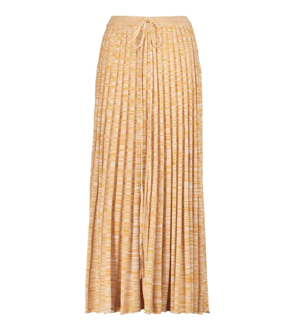 Christopher Esber orange yellow high slit accordion knit midi skirt S - Image 2