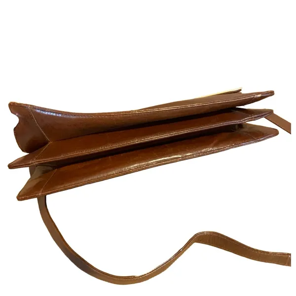 Vintage Balenca Brown Leather Framed Front Flap Shoulder Bag Or Clutch - Image 6