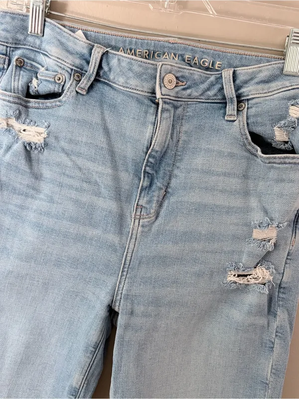 American Eagle Super Hi-Rise Flare Jeans Distressed Patchwork Size 10 Regular - Image 3