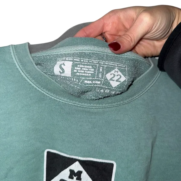 M22 Michigan Sweatshirt‎ Crewneck Long Sleeve Pullover Green Women's Small - Image 4
