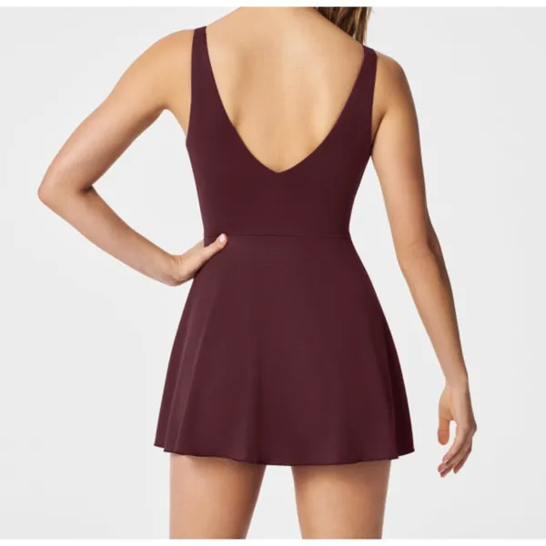 Spanx Pique Shaping Swim Dress Mulberry V-Neck Jacquard A-Line Skort Fit-&-Flare - Image 2