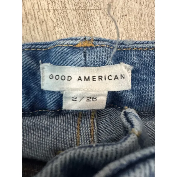 Good‎ American High Rise Straight Leg Blue Jeans Raw Hem Women's Size 2/26 - Image 2