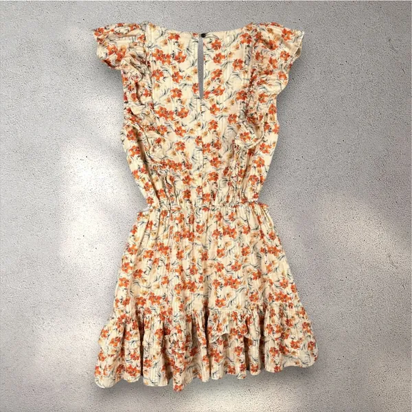 MINKPINK Zahari Summer Dress Women’s S Orange Mini Ruffle Floral Bohemian Beach - Image 4