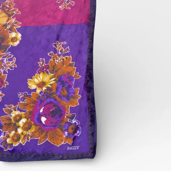 Bally Vintage Silk Floral Square Scarf Purple Magenta 34x34 Designer - Image 3