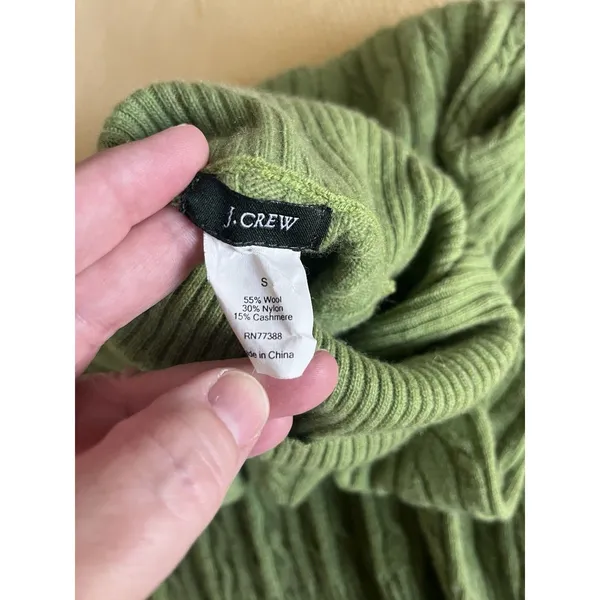 J. Crew Green Wool Cashmere Blend Cable-Knit Turtle Neck Long Sleeve Sweater S - Image 5