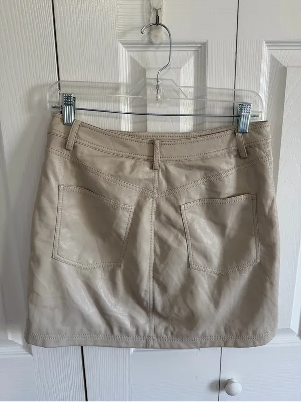 Jonathan Simkhai Enzo Asymmetrical Leather Mini Skirt Cream Size 4 - Image 3