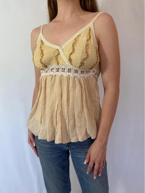 Cream Flouncy Embellished Y2K Fairy Cami Top - Image 4