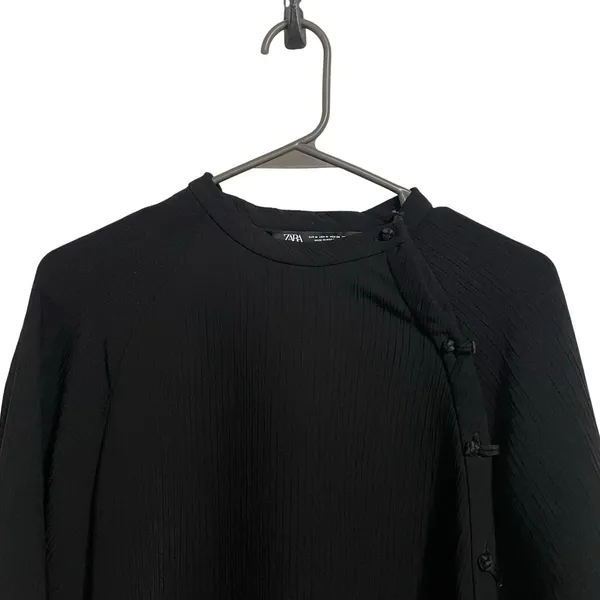 ZARA Black Mandarin Collar Button Front Long‎ Sleeve Blouse Women Size M - Image 2