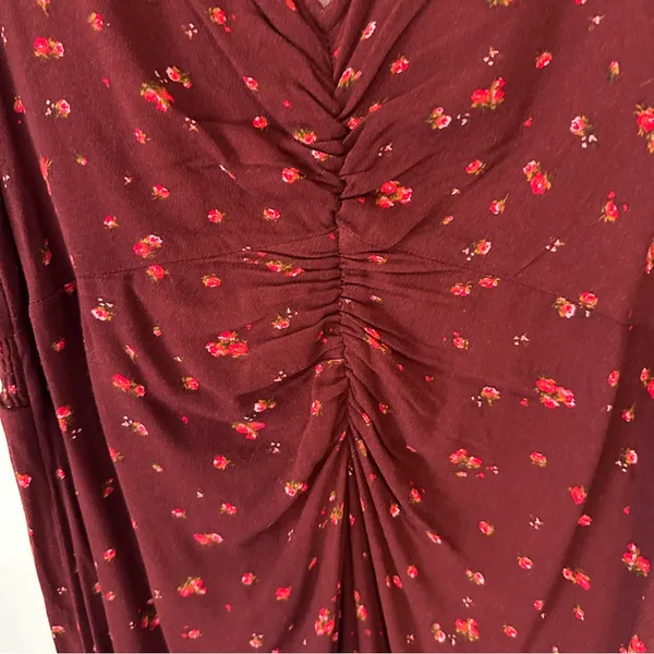 Old Navy Burgundy Puff-Sleeve V-Neck Midi Dress NWT NEW Large Burgundy Floral - Image 5