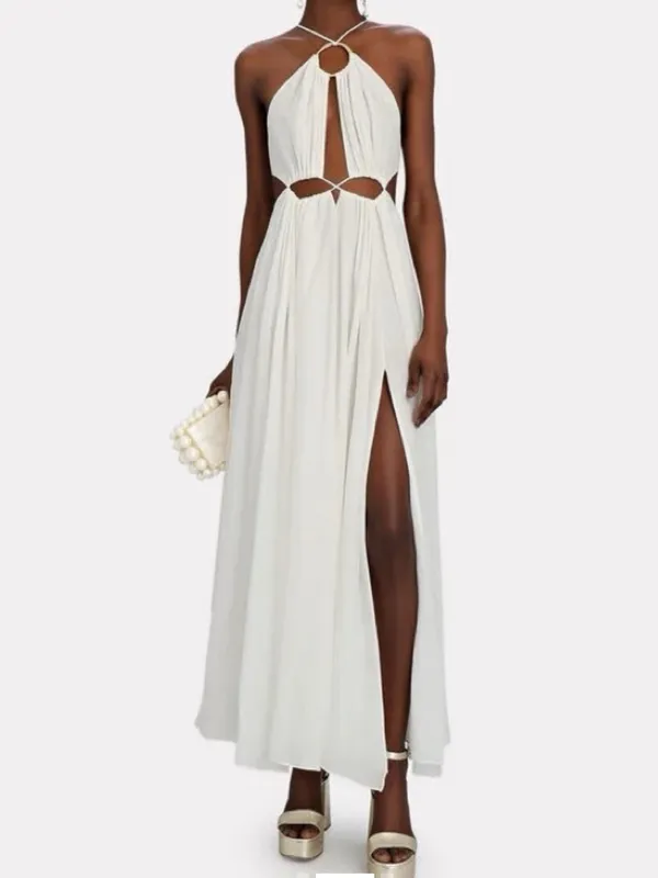 12th Tribe Cream Ivory Satin Cutout Maxi Dress Small - Image 8