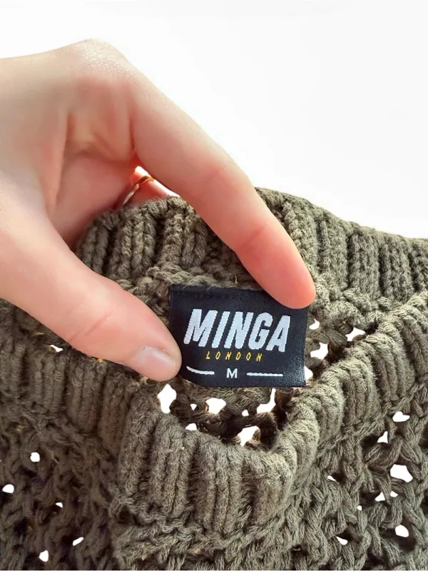 Minga London Olive Green Star Open Knit Sweater Size M - Image 7