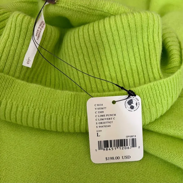 NWT!! FREE PEOPLE Treasure Turtleneck Cashmere Sweater Lime Punch Knit Large - Image 12