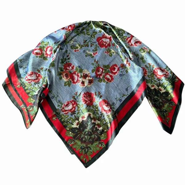 M.O.S.I Floral Satin‎ Scarf 34"x 34" Square Red Olive Cottagecore Romantic - Image 7