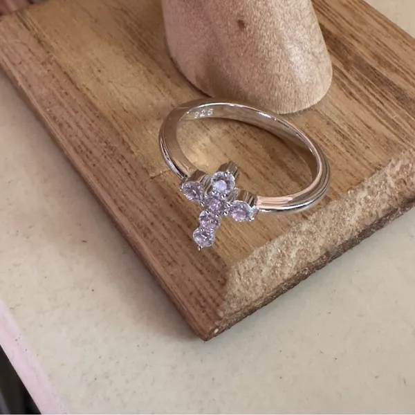 Sterling Silver Cross Clear CZ Ring - Image 4
