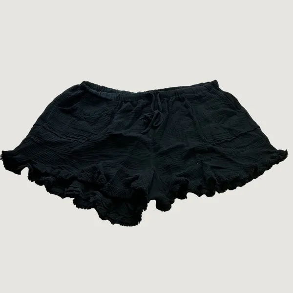 Umgee Black Gauze Ruffle Hem Shorts XL Cotton Elastic Drawstring Waist WK6518 - Image 2