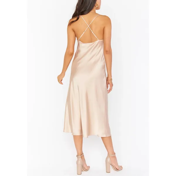 Show‎ Me Your Mumu L Verona Champagne Beige Satin Slip Dress Cowl Midi Wedding - Image 7