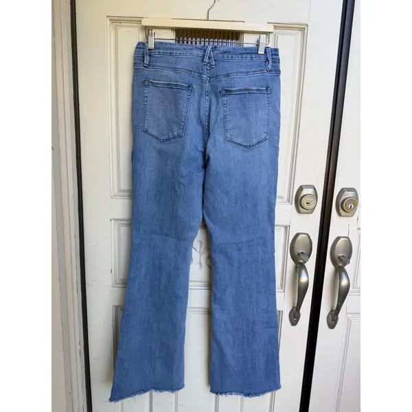 Good American Good Flare Distressed High Rise Jeans Blue GF899T Size‎ 15/33 - Image 4