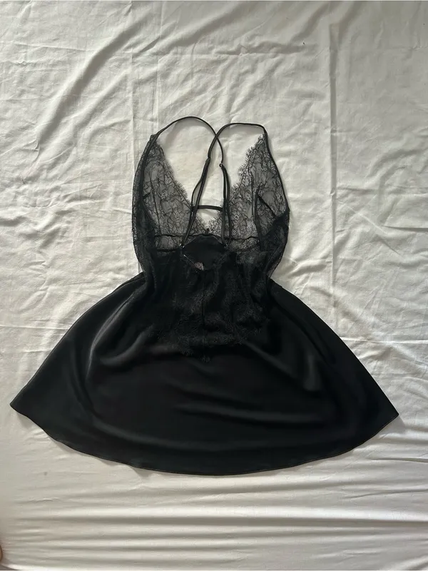 Victoria’s Secret Black Satin Lace Slip Dress Chemise Large Coquette Y2K Style - Image 5