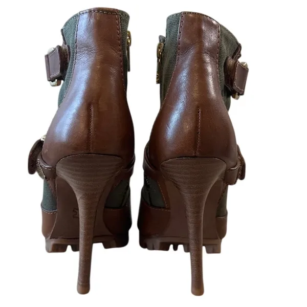 Tory Burch Oren Peep Toe‎ Booties Olive Brown Leather 8 - Image 5