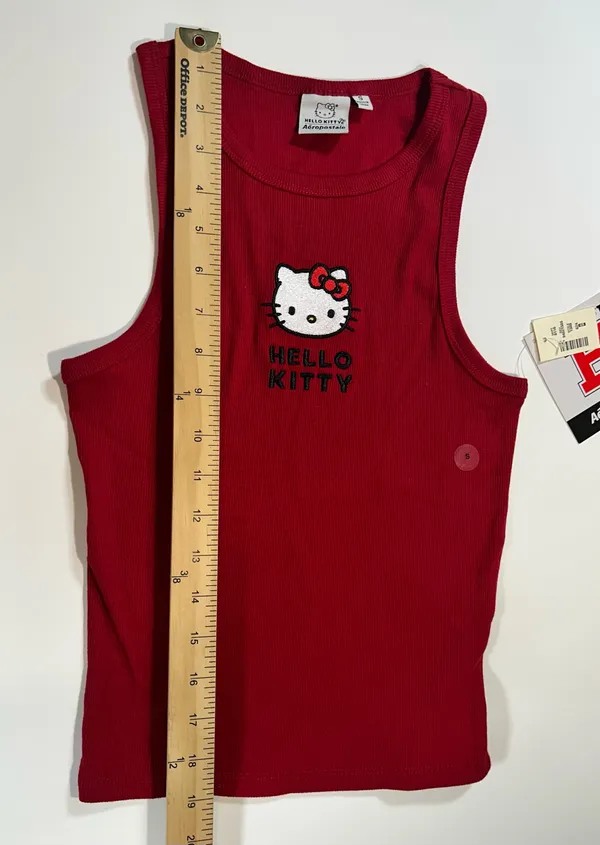 Hello Kitty x Aeropostale Red Embroidered Ribbed Tank Top Size Small - Image 4