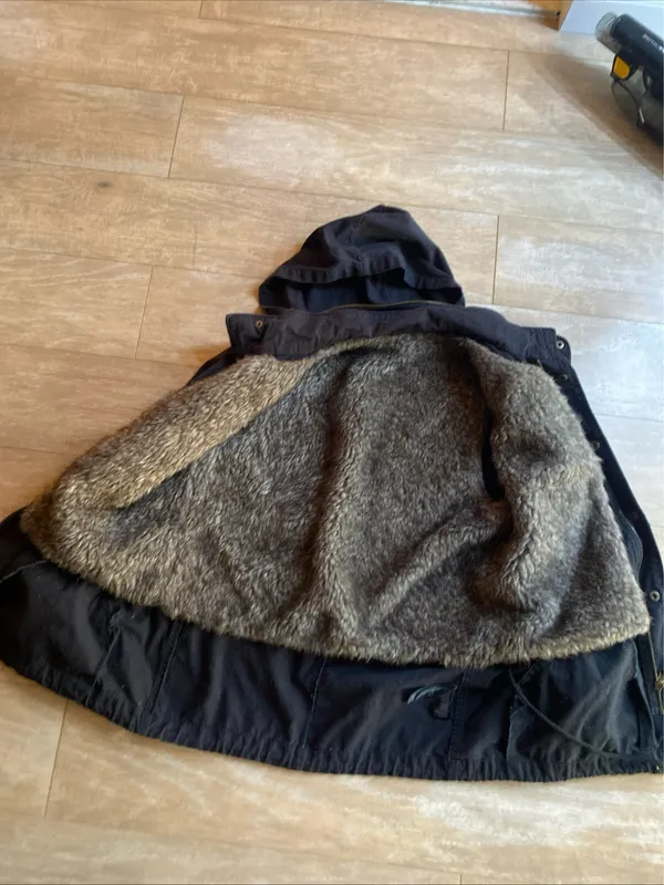 Vintage Navy Fur Lined Utility Parka Drawstring Big Pocket Short Jacket Women - Image 4