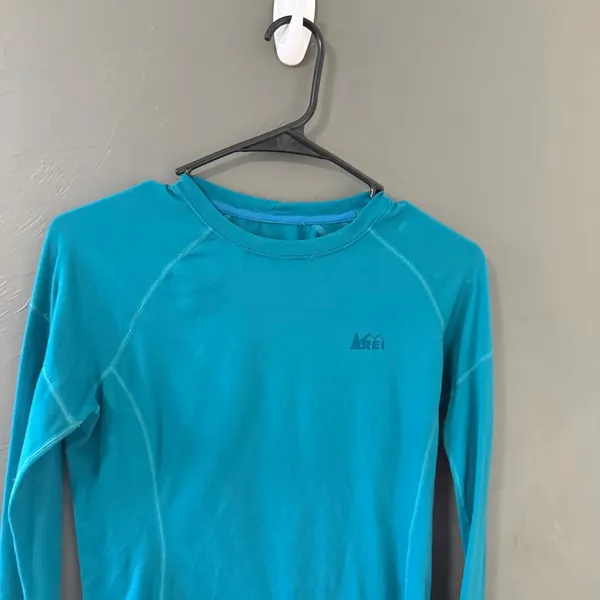 REI Womens Small Teal Blue Long Sleeve Base Layer Top Hiking‎ Athletic Shirt USA - Image 2