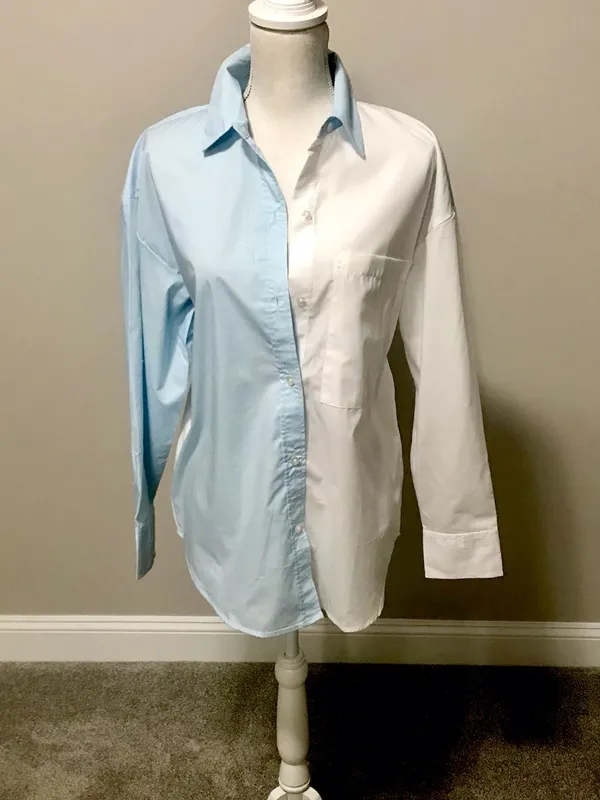 NWOT Abercrombie & Fitch Oversized Poplin Color block Button-Down Shirt - Image 4
