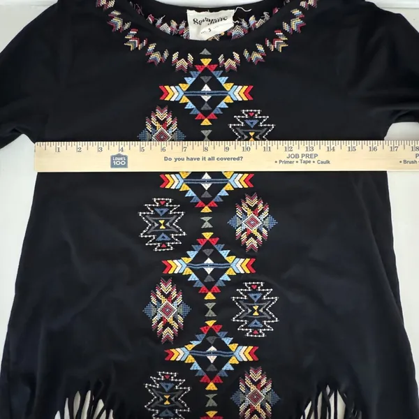 Savanna Jane Womens‎ Small Black Southwestern Embroidered Fringe Hem Top Blouse - Image 9