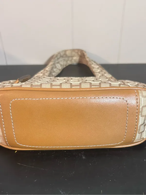 Nine West Beige Jacquard Mini Hobo Shoulder Bag Tan Zip Organizer Purse - Image 10